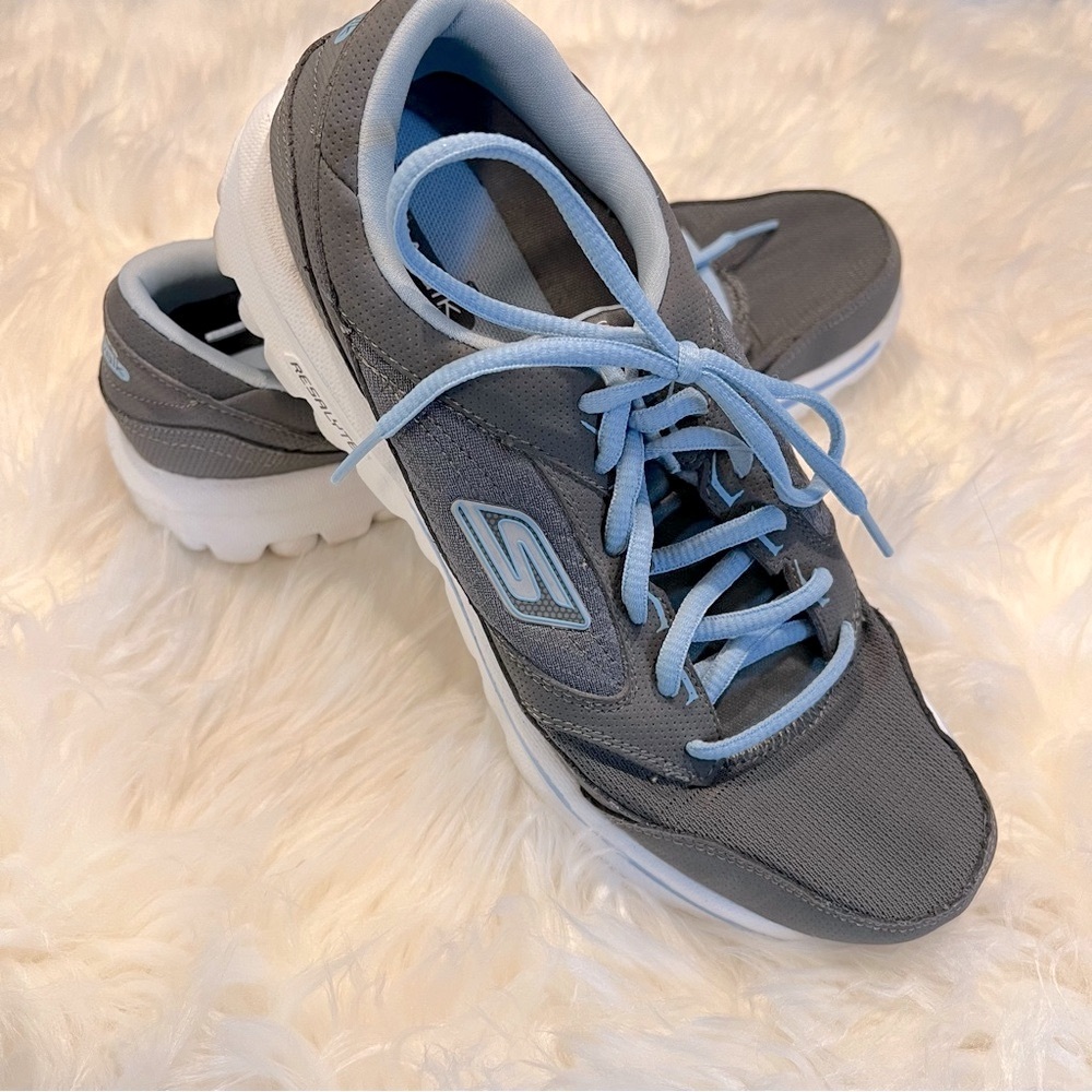 Skechers | Women's Charcoal and Light Blue Sneakers | Size 9